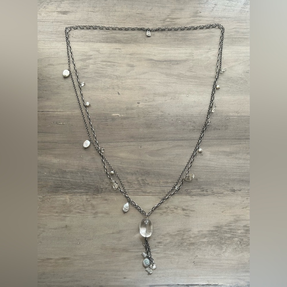 Silpada 925 Oxidized Sterling silver quartz crystal + pearl necklace